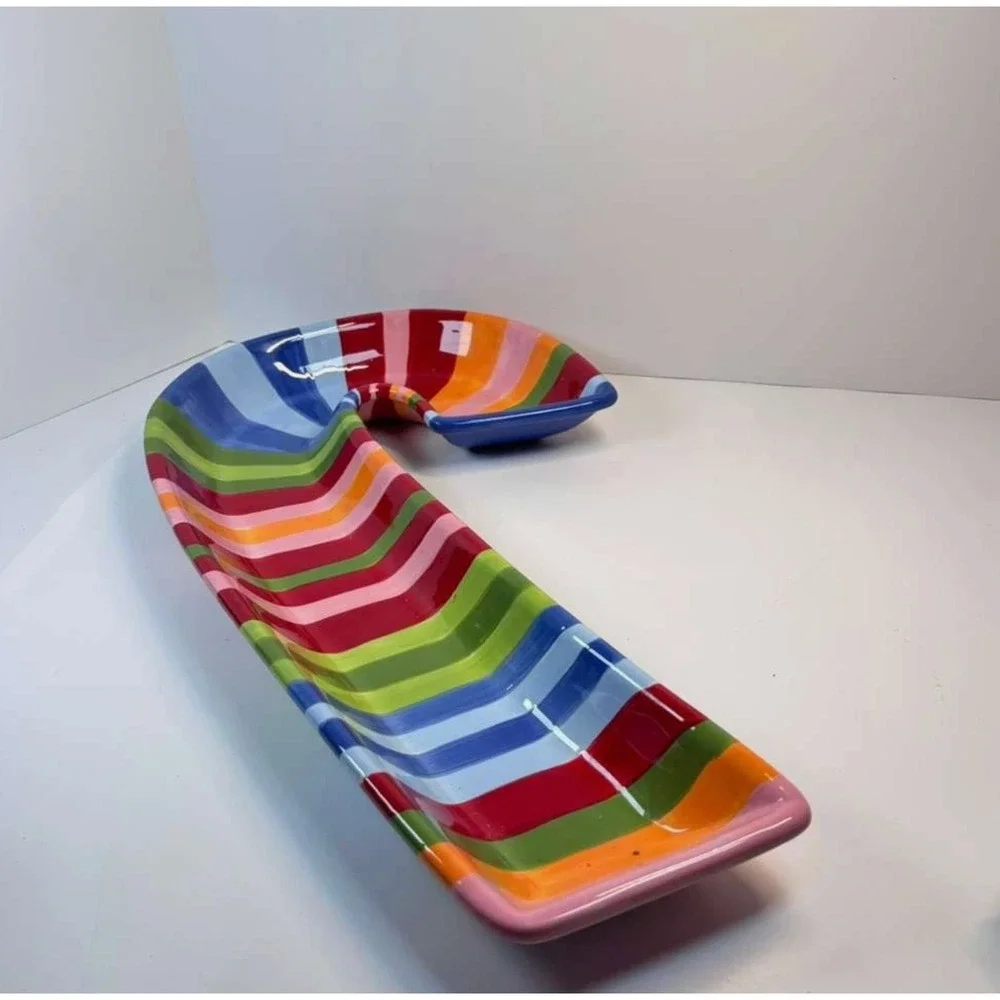 Target Multi-striped Hand Painted Candy-cane Ceramic Serving Tray 18
